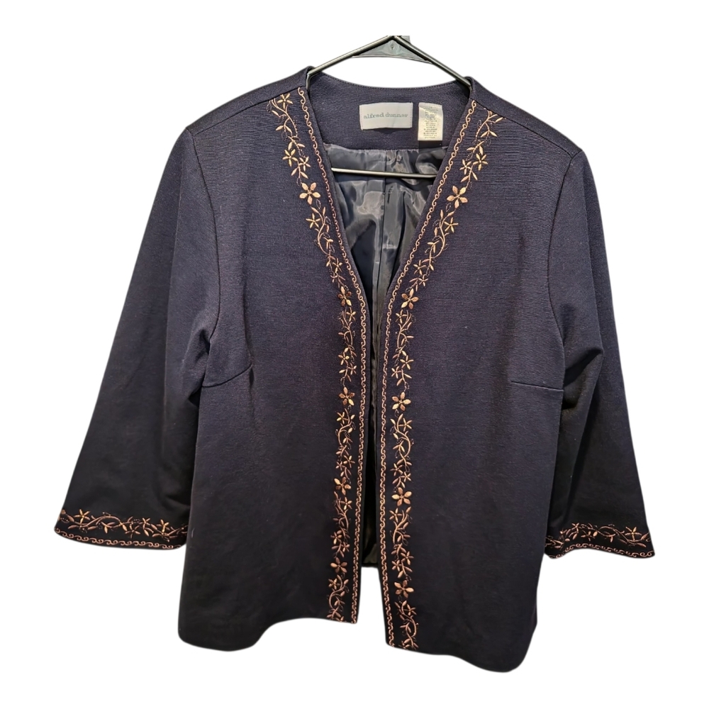 NWT Alfred Dunner Womens 3/4 Sleeves Dainty Floral Lined Open Front Jacket 16